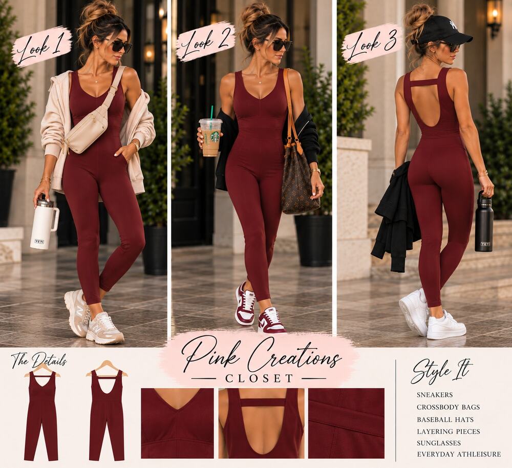 Fabletics Burgundy One Piece Workout Jumpsuit Open Back Women’s Medium